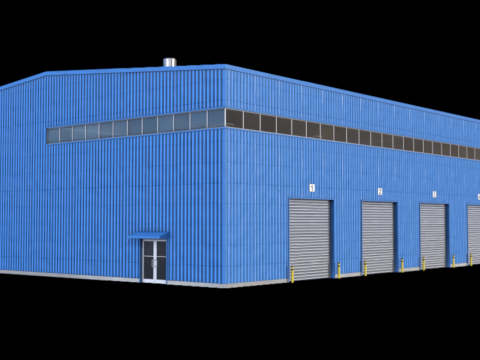 Pr&eacute;dio Industrial Azul 42 PBR Modelo 3D