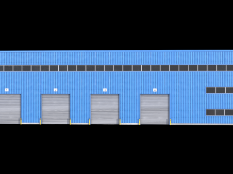 Pr&eacute;dio Industrial Azul 42 PBR Modelo 3D