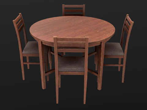 Tavolo Rotondo E Sedie Gioco Pronto PBR Modello 3D