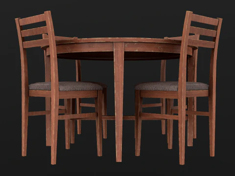 Tavolo Rotondo E Sedie Gioco Pronto PBR Modello 3D