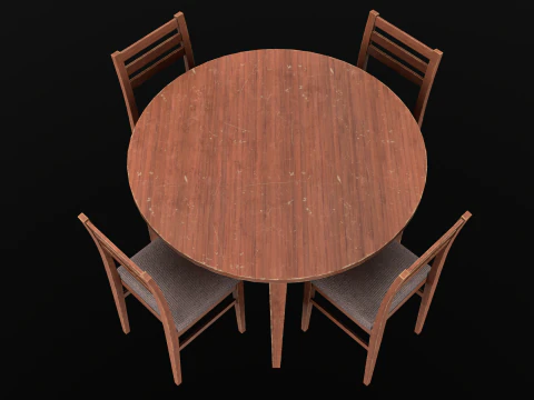 Tavolo Rotondo E Sedie Gioco Pronto PBR Modello 3D