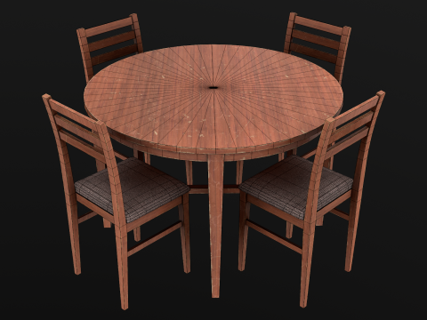 Круглый стол и стулья Game Ready PBR 3D Модель