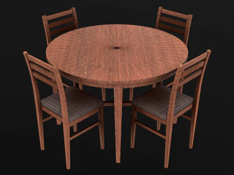 Tavolo Rotondo E Sedie Gioco Pronto PBR Modello 3D