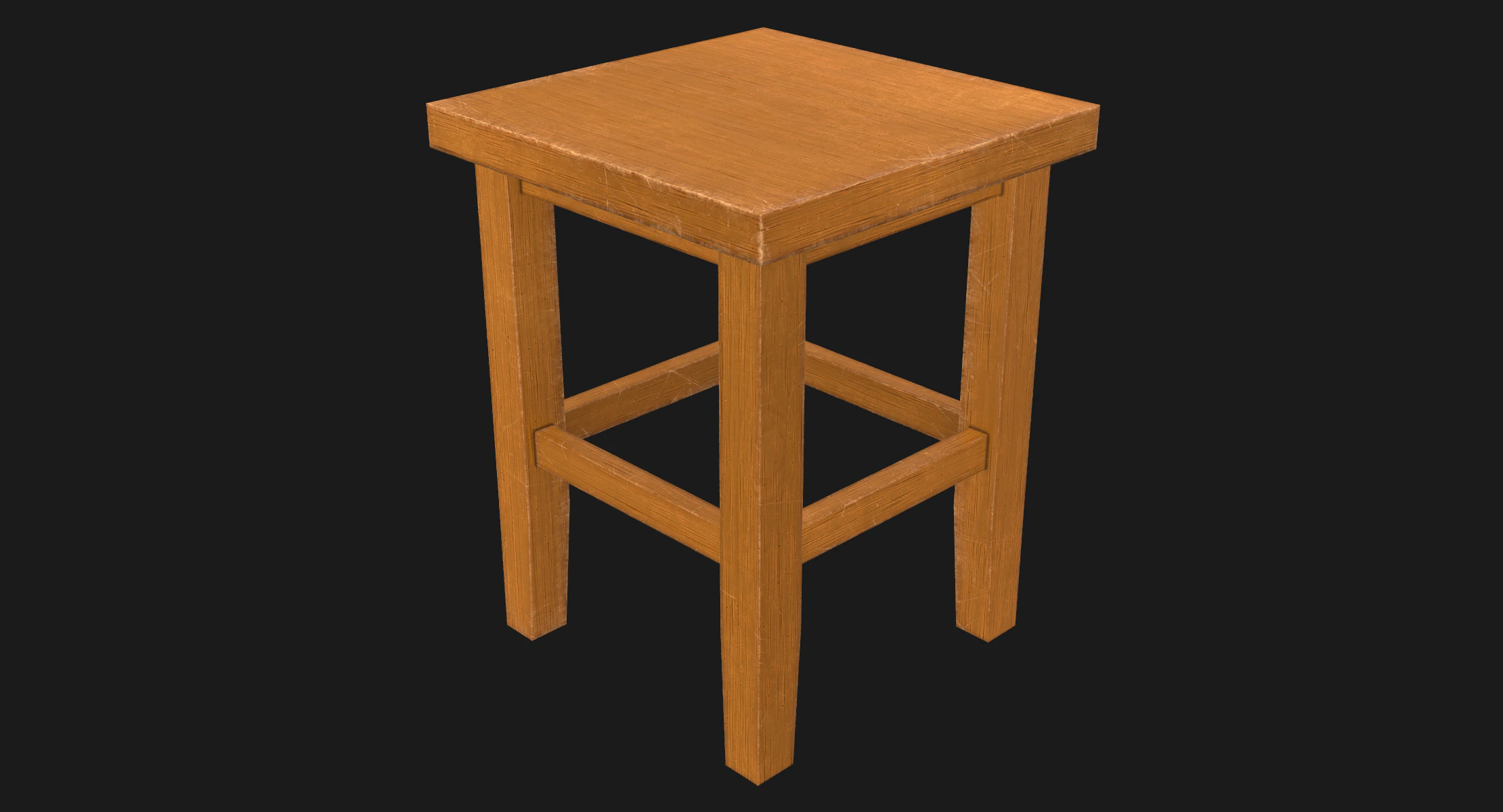 Wood Stool Game Ready PBR 3D Model .c4d .max .obj .3ds .fbx .stl .blend