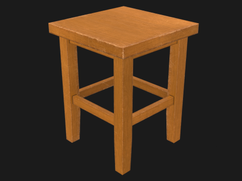 Taburete de Madera Game Ready PBR Modelo 3D
