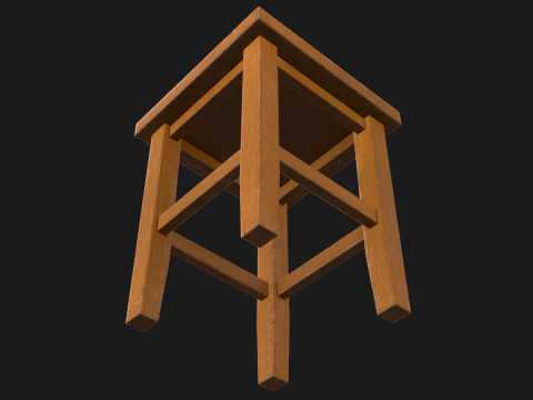 Wood Stool Game Ready PBR 3D Model