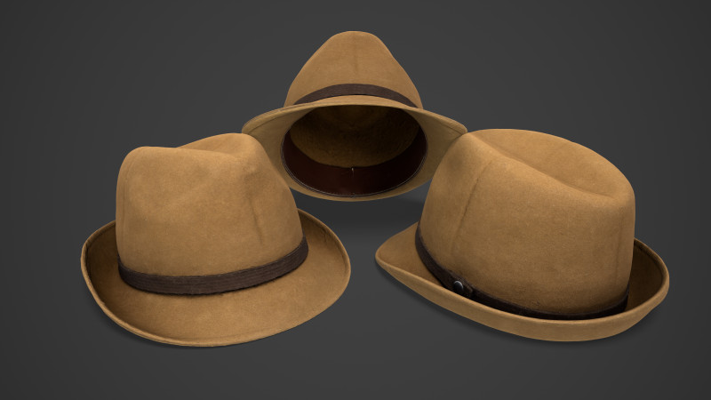 Vintage Fedora Hat - Brown Felt Hat 3D Модель .c4d .max .obj .3ds .fbx .stl .blend