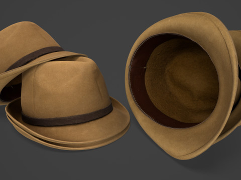 Vintage Fedora Hat - Brown Felt Hat 3D Модель
