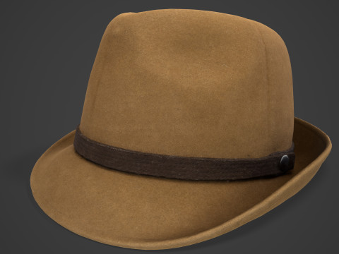 Vintage Fedora Hat - Brown Felt Hat 3D Модель