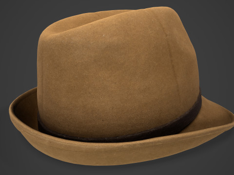 Vintage Fedora Hat - Brown Felt Hat 3D Модель