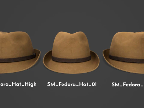Vintage Fedora Hat - Brown Felt Hat 3D Model