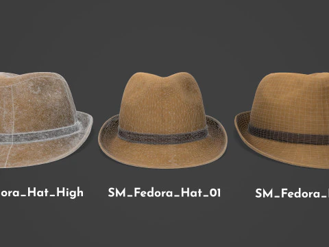 Vintage Fedora Hat - Brown Felt Hat 3D Model