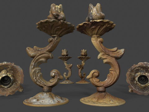 Old Metal Candlesticks Modelo 3D