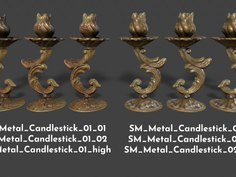 Old Metal Candlesticks Modelo 3D