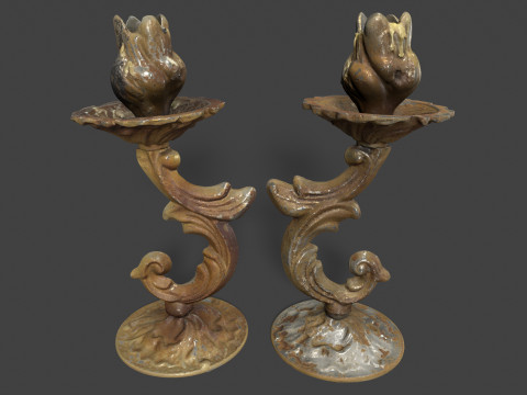 Old Metal Candlesticks Modelo 3D