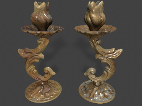 Old Metal Candlesticks Modelo 3D