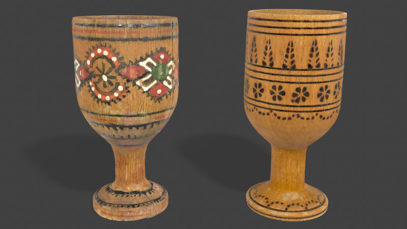 Vintage Wooden Goblets - 2 Models 3D Model .c4d .max .obj .3ds .fbx .stl .blend