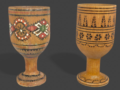 Vintage Wooden Goblets - 2 Models Modelo 3D