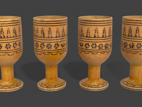 Vintage Wooden Goblets - 2 Models 3D Model