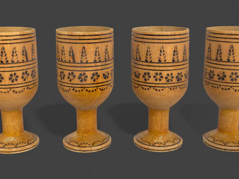 Vintage Wooden Goblets - 2 Models 3D Model