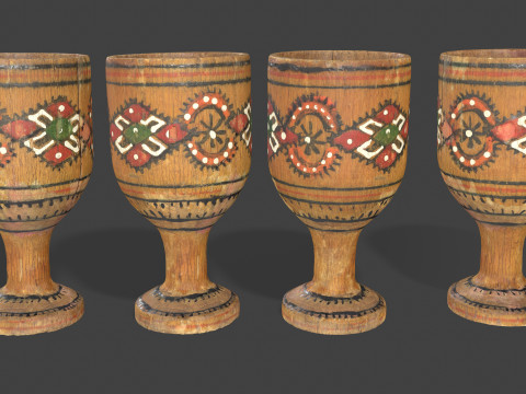 Vintage Wooden Goblets - 2 Models 3D Model
