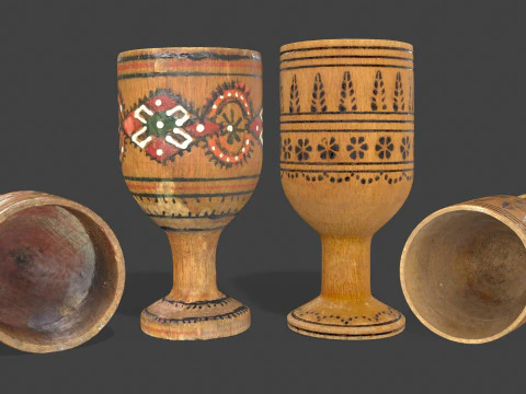 Vintage Wooden Goblets - 2 Models 3D Model