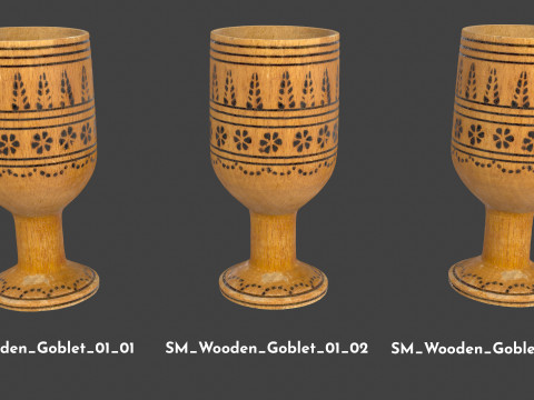 Vintage Wooden Goblets - 2 Models 3D Model