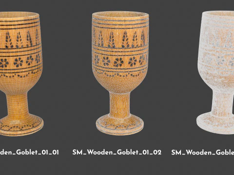 Vintage Wooden Goblets - 2 Models 3D Model