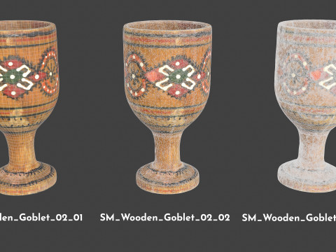 Vintage Wooden Goblets - 2 Models 3D Model
