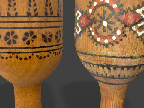 Vintage Wooden Goblets - 2 Models 3D Model