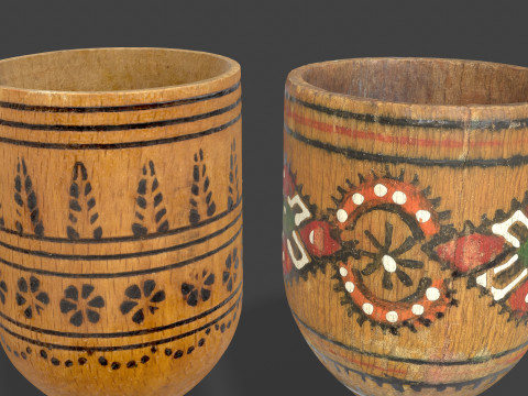 Vintage Wooden Goblets - 2 Models 3D Model