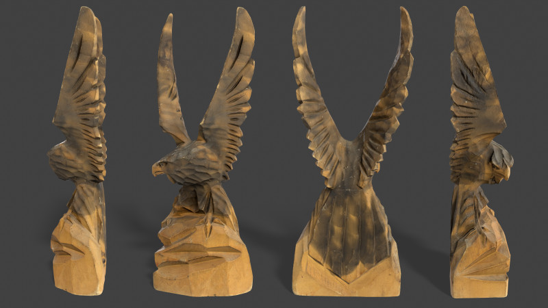 Wooden Eagle Statue - Vintage Bird Sculpture Decor 3D Model .c4d .max .obj .3ds .fbx .stl .blend 