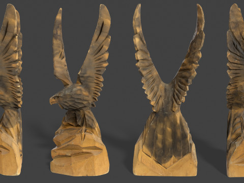 Wooden Eagle Statue - Vintage Bird Sculpture Decor 3D Model