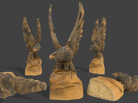 Wooden Eagle Statue - Vintage Bird Sculpture Decor 3D Model