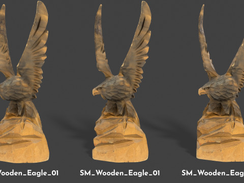 Wooden Eagle Statue - Vintage Bird Sculpture Decor 3D Model