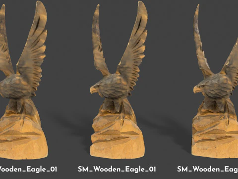 Wooden Eagle Statue - Vintage Bird Sculpture Decor 3D Model