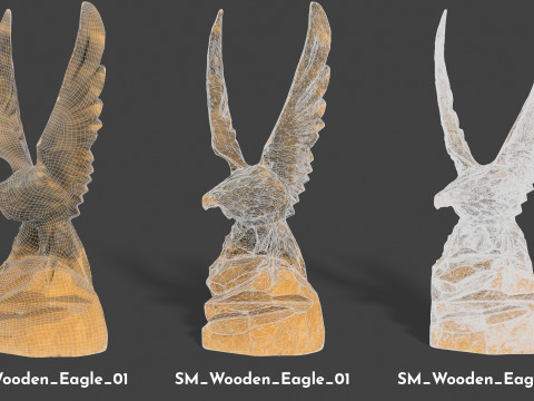 Wooden Eagle Statue - Vintage Bird Sculpture Decor 3D Model
