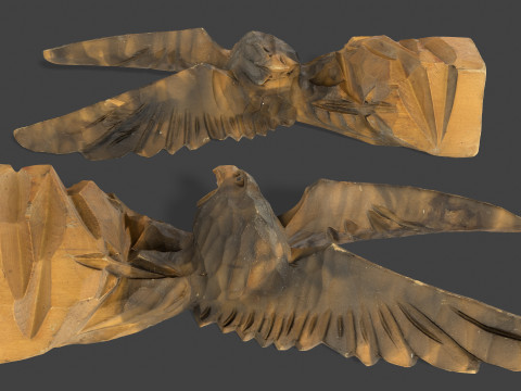 Wooden Eagle Statue - Vintage Bird Sculpture Decor 3D Model