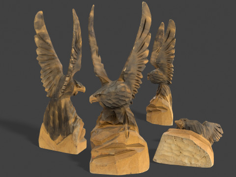 Wooden Eagle Statue - Vintage Bird Sculpture Decor 3D Model