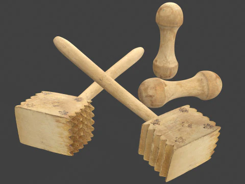 Wooden Kitchen Utensils - Meat Mallets and Rolling Pins 3D Model
