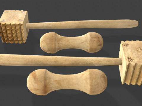 Wooden Kitchen Utensils - Meat Mallets and Rolling Pins 3Dモデル