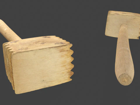 Wooden Kitchen Utensils - Meat Mallets and Rolling Pins 3D Model