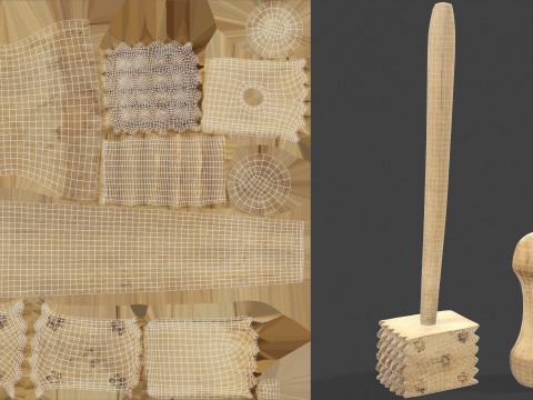 Wooden Kitchen Utensils - Meat Mallets and Rolling Pins 3Dモデル