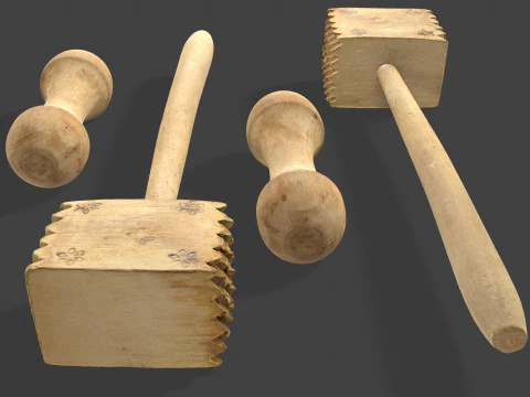 Wooden Kitchen Utensils - Meat Mallets and Rolling Pins 3D Model
