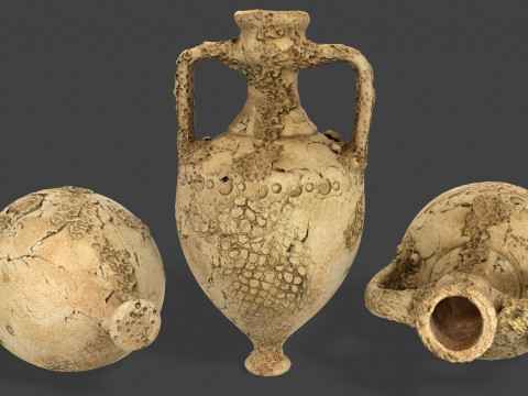Antique Clay Amphora - Ancient Pottery 3D Model