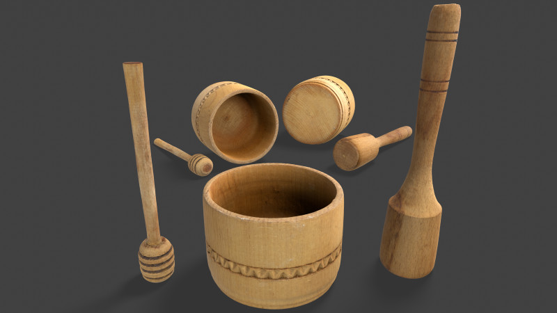 Wooden Kitchen Utensils Modello 3D .c4d .max .obj .3ds .fbx .stl .blend