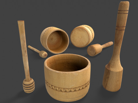 Wooden Kitchen Utensils 3D Model