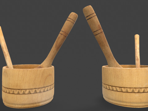 Wooden Kitchen Utensils Modello 3D