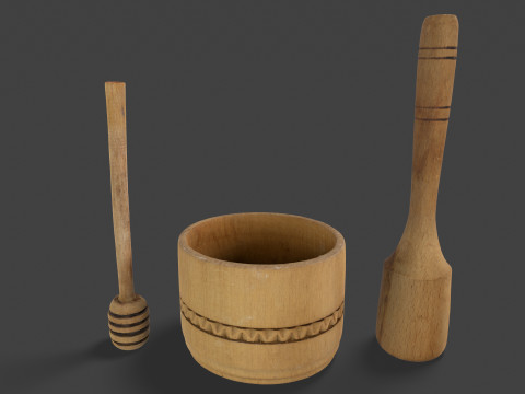 Wooden Kitchen Utensils Modello 3D