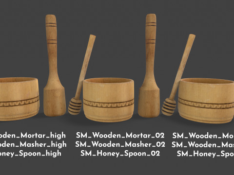 Wooden Kitchen Utensils Modello 3D